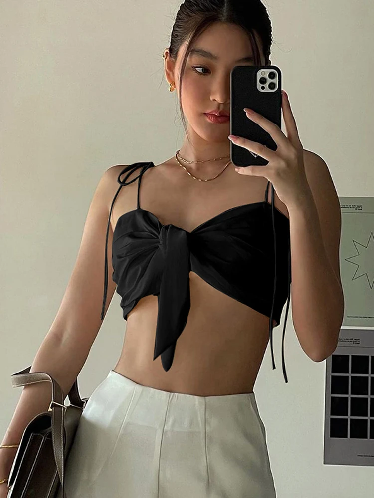 Bow Knot Bustier Bra Black Camisole Sexy Women's Suspender Straps Lace-Up Crop Tops Summer Chic Ruched Pleated Camis Vest
Bow Knot Bustier Bra Black Camisole Sexy Women's Suspender Straps Lace-Up Crop Tops Summer Chic Ruched Pleated Camis Vest