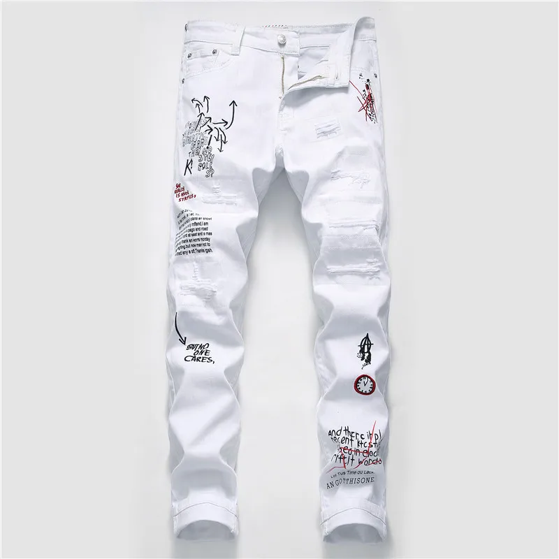 New Men Streetwear personality Ripped printed white skinny Jeans Hip Hop Punk Casual motorcycle stretch denim jeans trousers
New Men Streetwear personality Ripped printed white skinny Jeans Hip Hop Punk Casual motorcycle stretch denim jeans trousers