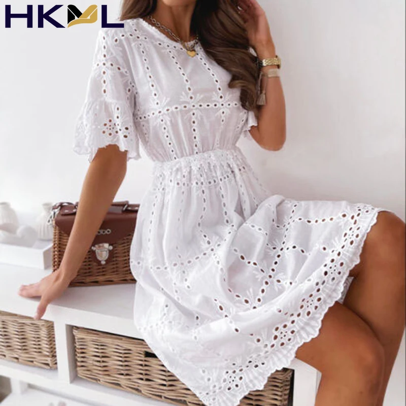 Women Midi Dress Soild Color Embroidery Short Sleeve A Line O Neck Hollow Out Casual Office Summer Dress
Women Midi Dress Soild Color Embroidery Short Sleeve A Line O Neck Hollow Out Casual Office Summer Dress