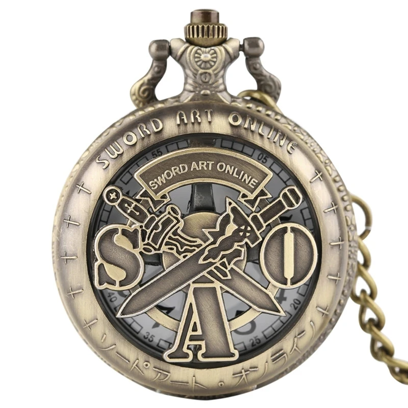 Винтажные кварцевые карманные часы с изображением САО меча онлайн ожерелье