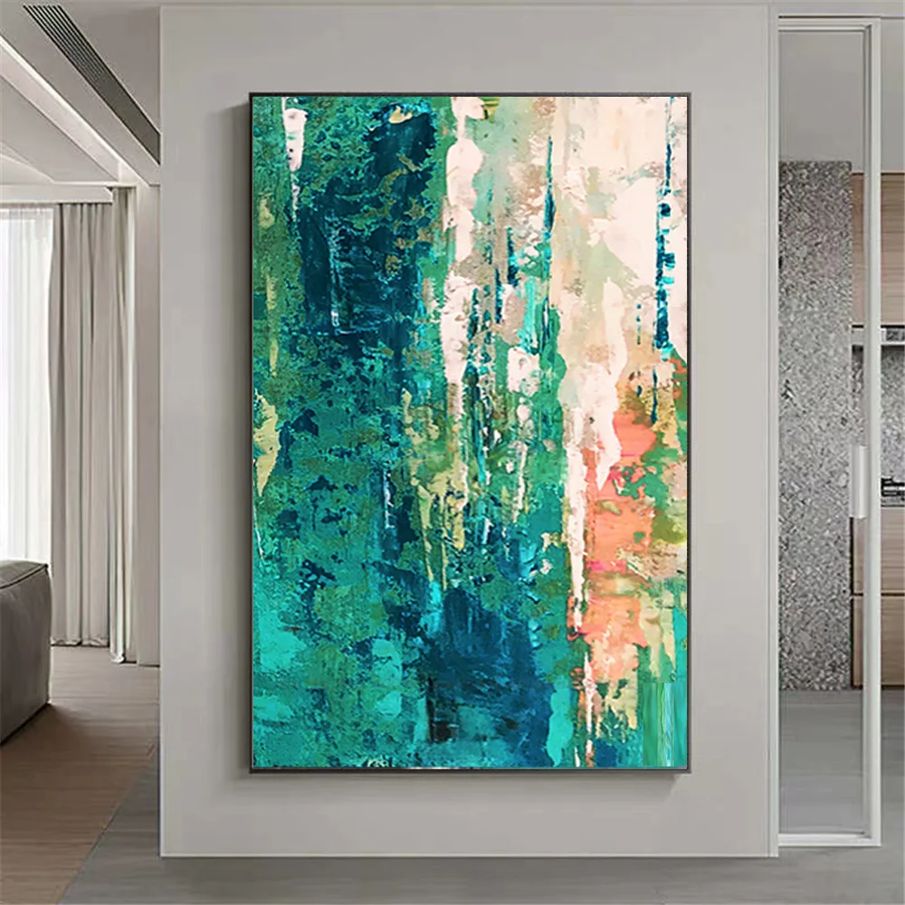 Best Design Hand-Painted Oil Painting Green Blue Grey Textured Vertical Panel Wall Art Canvas Paintings Decor Living Room Mural 
Best Design Hand-Painted Oil Painting Green Blue Grey Textured Vertical Panel Wall Art Canvas Paintings Decor Living Room Mural