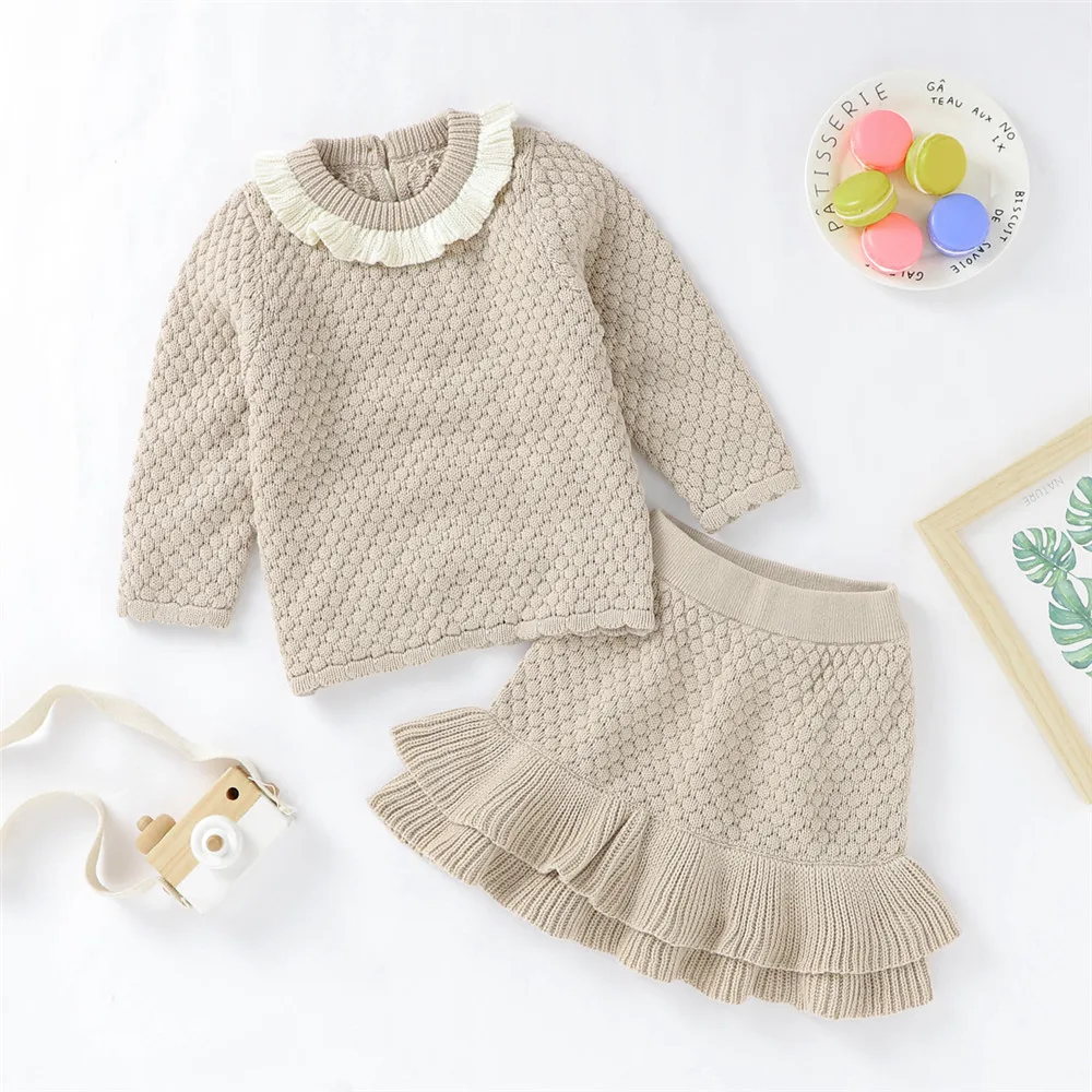 3-24 Months Baby Girl Knitted Warm 2 Pcs Sets Long Sleeve Ruffle Sweater Top + Stretch Waist Skirt Spring Fall Infant Clothing
3-24 Months Baby Girl Knitted Warm 2 Pcs Sets Long Sleeve Ruffle Sweater Top + Stretch Waist Skirt Spring Fall Infant Clothing