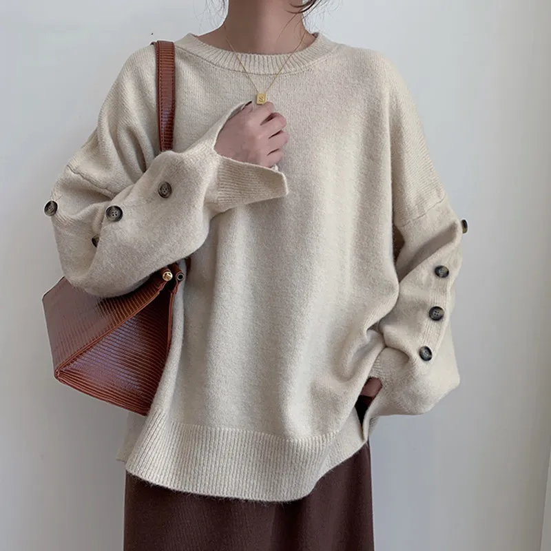 Aibeauty Winter Chic Loose Buttons Full Sleeve Split O-neck Solid Pullover Jumpers Female Women Knitted Sweater Casual Warm
Aibeauty Winter Chic Loose Buttons Full Sleeve Split O-neck Solid Pullover Jumpers Female Women Knitted Sweater Casual Warm