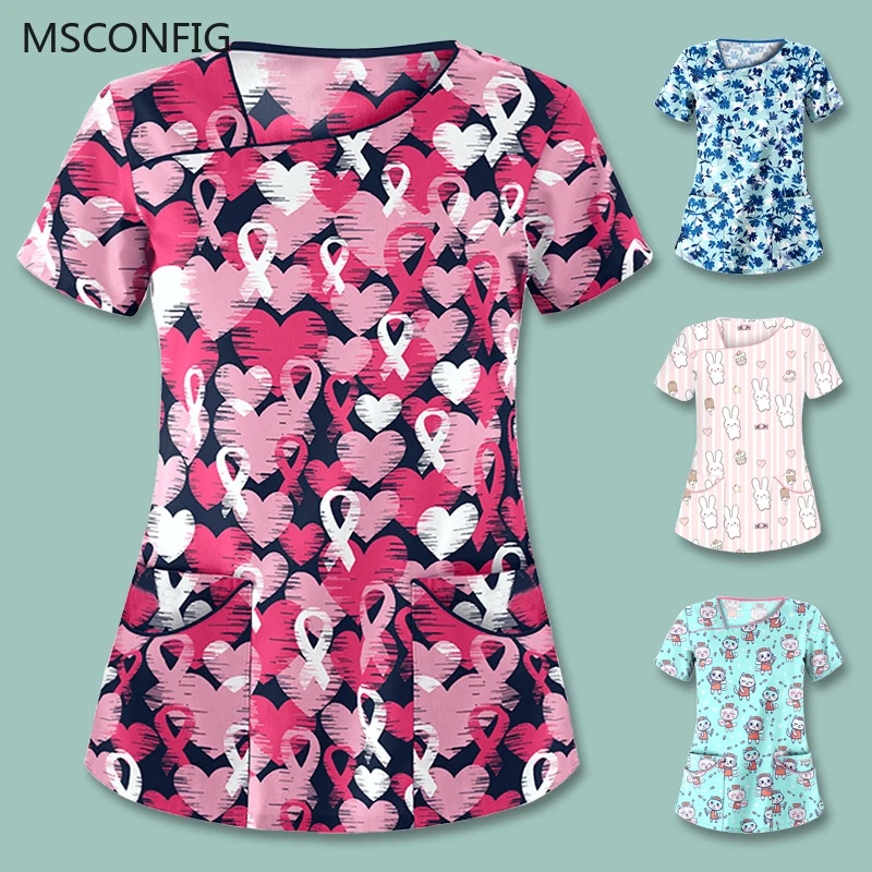 New Cute Cartoon Print Female Nursing Frosted Top T-shirt Casual Short-sleeved Frosted Uniform Nurse V-neck Pocket Clothes
New Cute Cartoon Print Female Nursing Frosted Top T-shirt Casual Short-sleeved Frosted Uniform Nurse V-neck Pocket Clothes