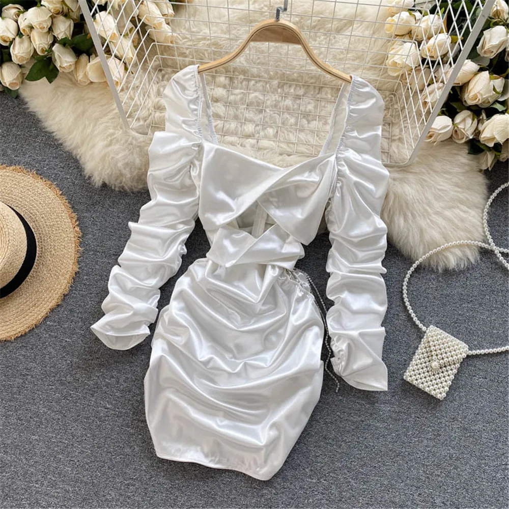 Folds Sexy Evening Dress Women Square Collar Backless White Long Sleeve Dresses Slim Short Sundress Female Clothes 2021 Atopo
Folds Sexy Evening Dress Women Square Collar Backless White Long Sleeve Dresses Slim Short Sundress Female Clothes 2021 Atopo