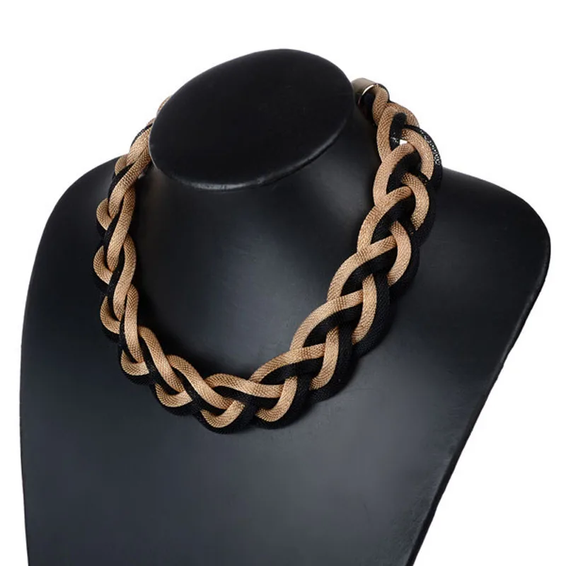 

Womens Chunky Braided Mesh Chain Twist Knit Collar Bib Statement Necklace Bracelet Set Bohemian Jewelry Set