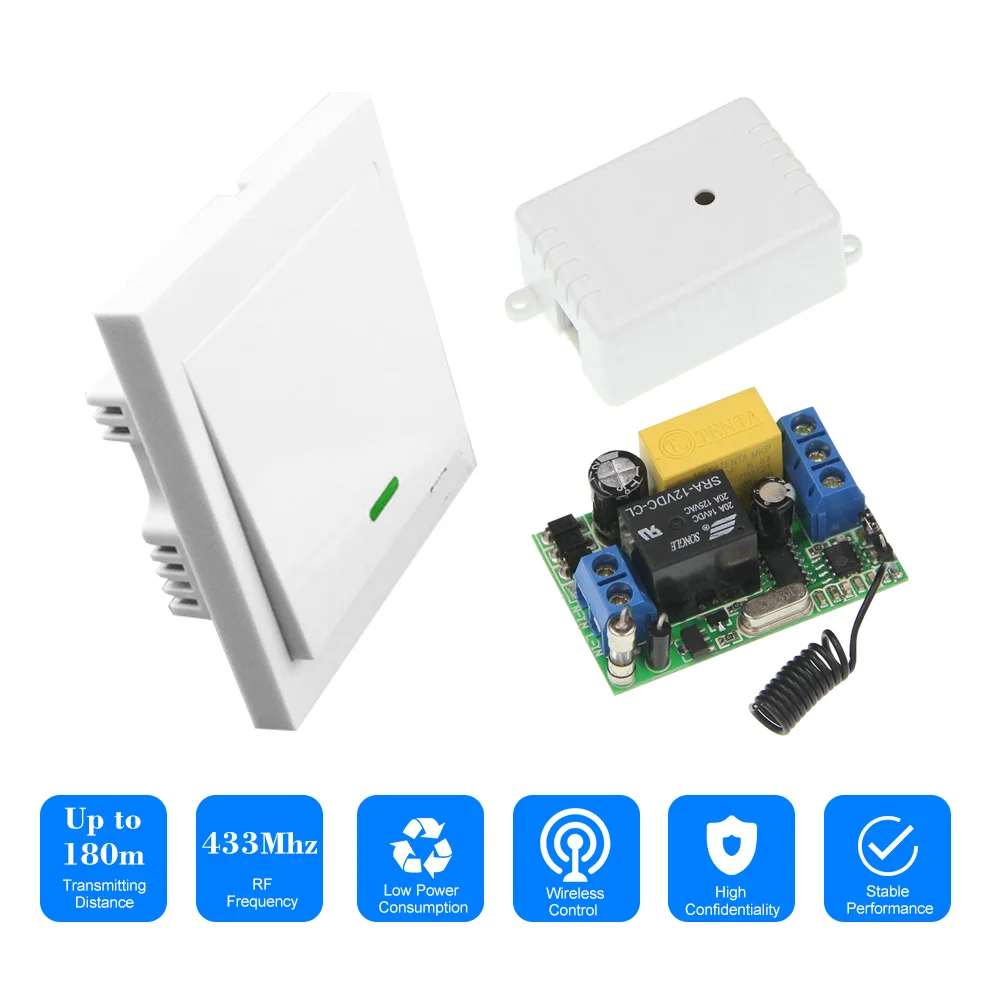 Wireless Remote Control Switch AC 220V Receiver 1 Gang 433MHz Push Button Wall Light Switch Panel Remote Transmitter w/ Sticker
Wireless Remote Control Switch AC 220V Receiver 1 Gang 433MHz Push Button Wall Light Switch Panel Remote Transmitter w/ Sticker