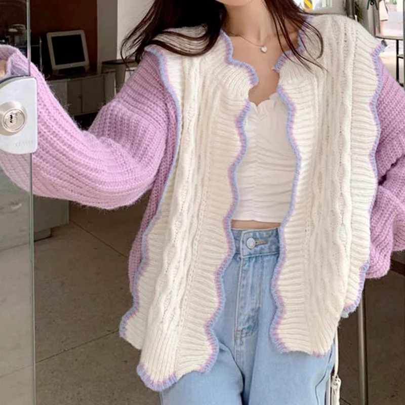 Deeptown Korean Style Sweet Knitted Cardigan Sweater Women Harajuku Purple Oversize V-neck Long Sleeve Jumper Female Winter Tops
Deeptown Korean Style Sweet Knitted Cardigan Sweater Women Harajuku Purple Oversize V-neck Long Sleeve Jumper Female Winter Tops