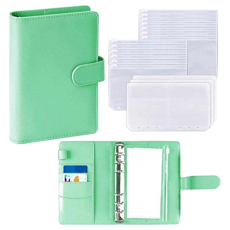 17 Pcs A6 PU Leather Binder Cover with Plastic Pockets Loose Leaf Bags 6 Ring Cash Budget Envelopes System 
17 Pcs A6 PU Leather Binder Cover with Plastic Pockets Loose Leaf Bags 6 Ring Cash Budget Envelopes System