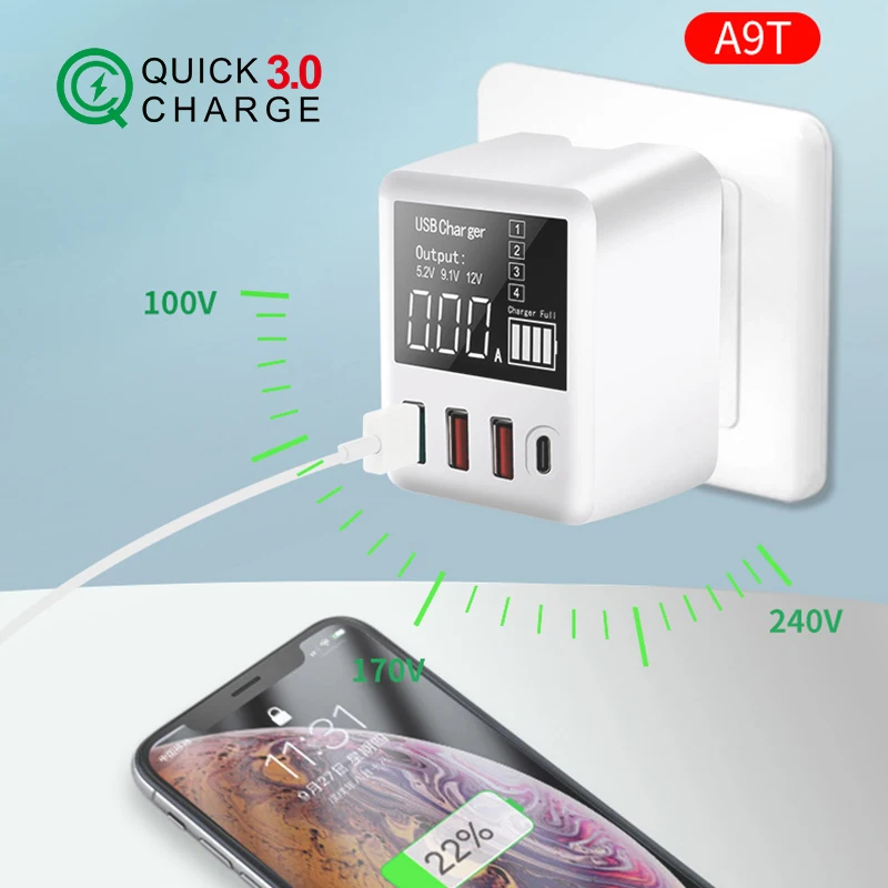 QC3.0 Phone Charger LED Display USB Fast Charging Portable Mini Type C Charger @M23
QC3.0 Phone Charger LED Display USB Fast Charging Portable Mini Type C Charger @M23