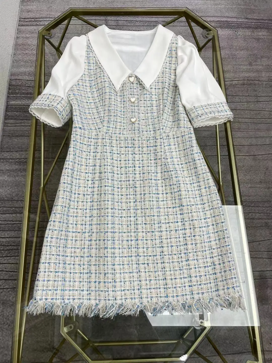 Women 2021 Autumn Winter Fashion Designer Mini Dress Runway Peter pan Collar Short Sleeve Tassel Color Patchwork Slim Dress
Women 2021 Autumn Winter Fashion Designer Mini Dress Runway Peter pan Collar Short Sleeve Tassel Color Patchwork Slim Dress