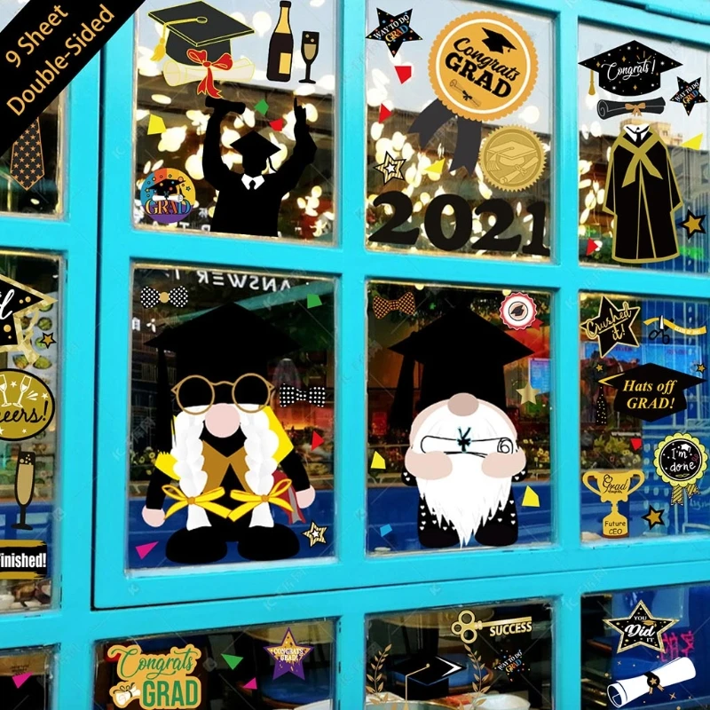 9 Sheets Graduation Season Gnome Window Clings Home Decoration Door Wall Decals 87HA
9 Sheets Graduation Season Gnome Window Clings Home Decoration Door Wall Decals 87HA