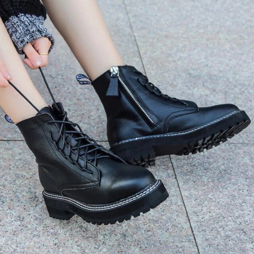 Autumn New British Style Ankle Boots Women's Fashion Motorcycle boots Lace Up platform Genuine Leather women's boots ay29
Autumn New British Style Ankle Boots Women's Fashion Motorcycle boots Lace Up platform Genuine Leather women's boots ay29