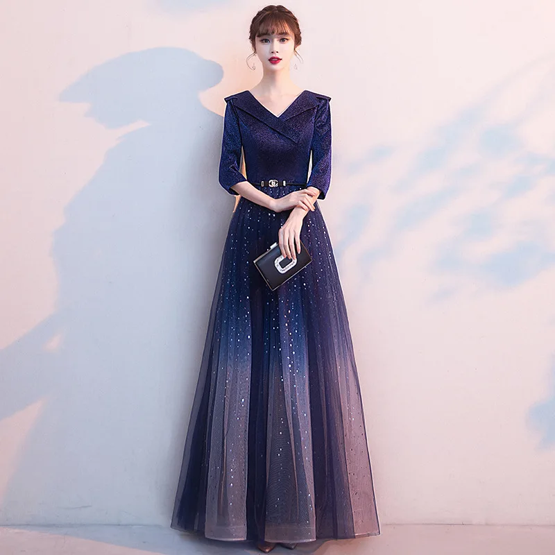 Navy Blue Sequins Sexy Dress Gown Bling Gradients V-neck Mesh Cheongsam Pleated Asymmetrical Belt Qipao Grace Vestidos De Festa
Navy Blue Sequins Sexy Dress Gown Bling Gradients V-neck Mesh Cheongsam Pleated Asymmetrical Belt Qipao Grace Vestidos De Festa