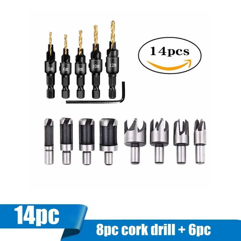 8pc cork drill and 5pcs Countersink Drill Woodworking Drill Bit Set Drilling Pilot Holes For Screw With a wrench
8pc cork drill and 5pcs Countersink Drill Woodworking Drill Bit Set Drilling Pilot Holes For Screw With a wrench