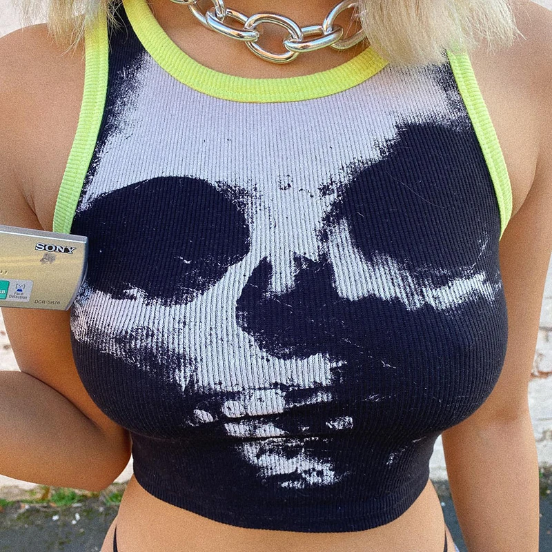 Harajuku Gothic Print Tank Top Vintage Patched Sleeveless Slim Fit Corset Crop Top E-girl Vintage Grunge Sweats Mini Vest Women
Harajuku Gothic Print Tank Top Vintage Patched Sleeveless Slim Fit Corset Crop Top E-girl Vintage Grunge Sweats Mini Vest Women