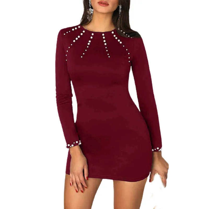 Женское облегающее мини-платье с круглым вырезом, длинным рукавом и бисером
Женское облегающее мини-платье с круглым вырезом, длинным рукавом и бисером