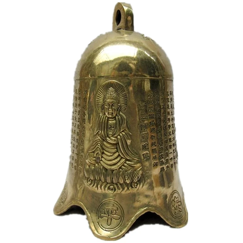 

MOEHOMES+High :19 CM Home Decor Feng Shui brass Carved Buddha Heart Sutra Bell /Metal Decoration Crafts Lucky Bell