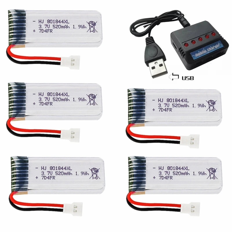 Аккумулятор Lipo 3 7 в для Hubsan H107P 801844 520 мА · ч 25c и зарядное устройство USB 4 1 RC Drone |