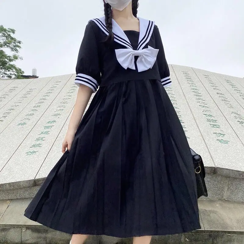 MAGOGO Navy Collar Black Dress Female New Korean Short Sleeve Loose Waist Japanese College Style Long Dress
MAGOGO Navy Collar Black Dress Female New Korean Short Sleeve Loose Waist Japanese College Style Long Dress