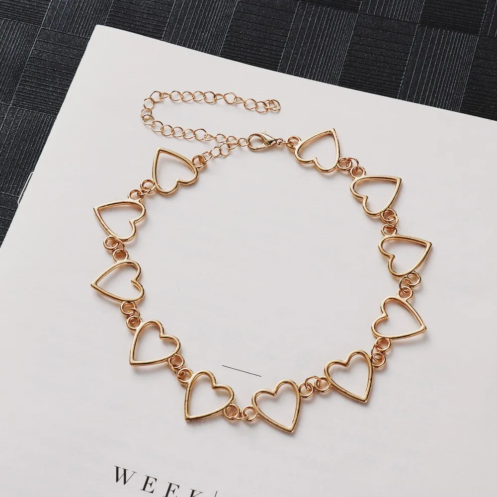 Hollow Heart Link Chain Choker Necklaces for Women Golden Necklace Statement Jewelry Party Gift Girls | Украшения и аксессуары