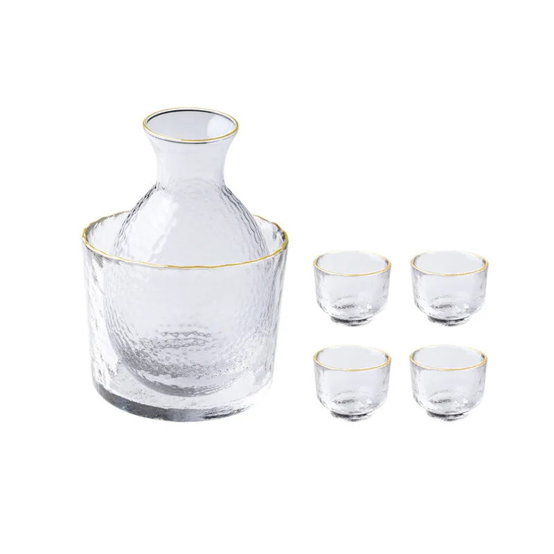 Japanese-style Sake Bottle Set Golden Edge Mammer-eyed Glass White Wine Warmer Hot Bottle Household Liquor Cup Set Barware
Japanese-style Sake Bottle Set Golden Edge Mammer-eyed Glass White Wine Warmer Hot Bottle Household Liquor Cup Set Barware