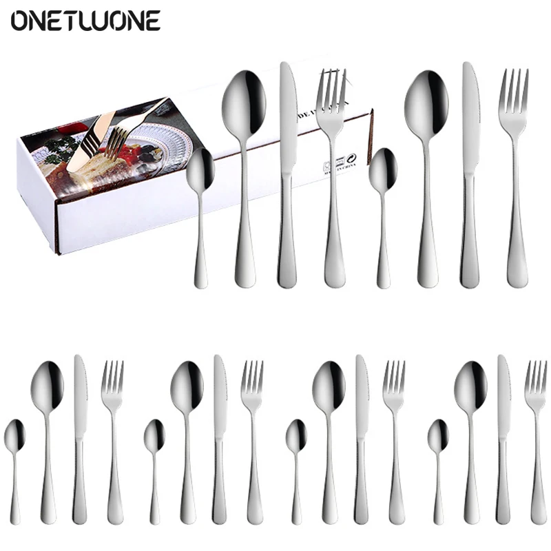 24 Piece Stainless Steel Flatware Cutlery Set, Silverware Set for 5,Includes Forks Spoons Dinner Knives, Dishwasher Safe
24 Piece Stainless Steel Flatware Cutlery Set, Silverware Set for 5,Includes Forks Spoons Dinner Knives, Dishwasher Safe