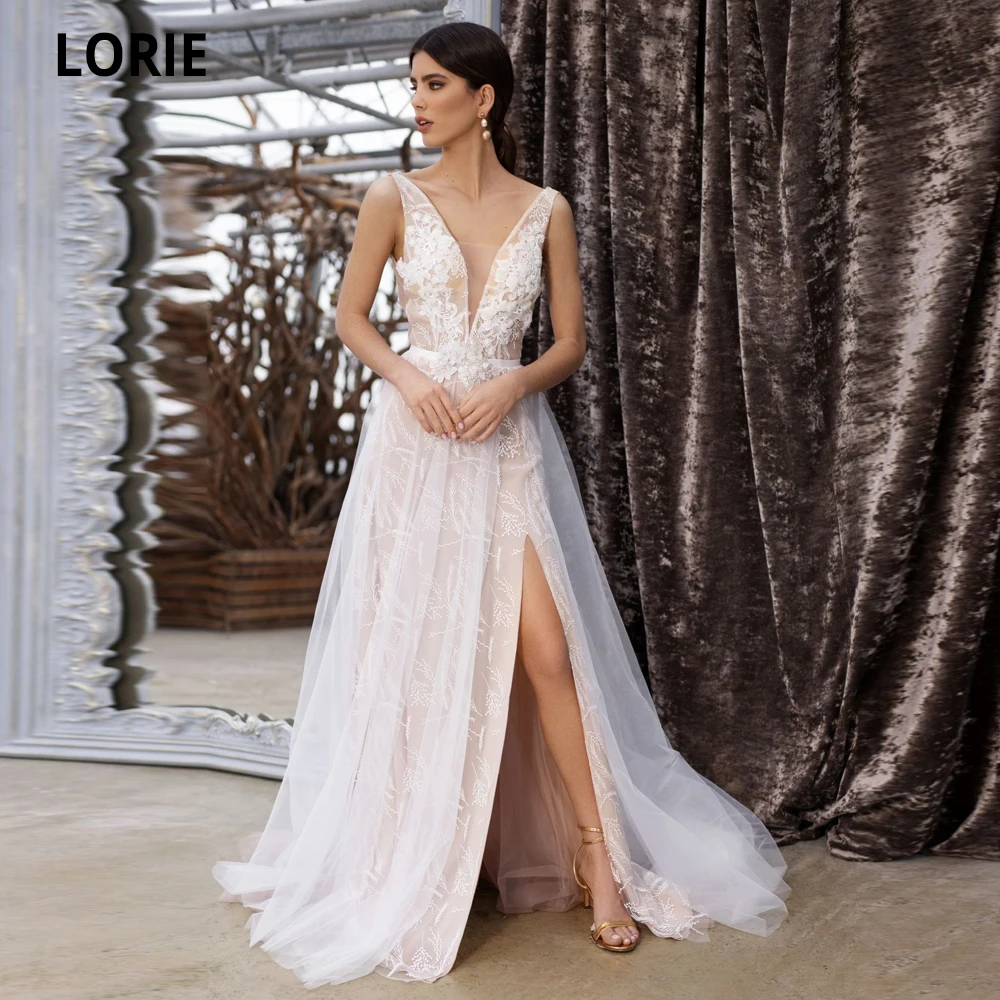 LORIE Light Pink Beach Wedding Dresses Lace Charming Beach Wedding Bridal Gown V-neck Sleeveless Open Back Princess Party Gown 
LORIE Light Pink Beach Wedding Dresses Lace Charming Beach Wedding Bridal Gown V-neck Sleeveless Open Back Princess Party Gown