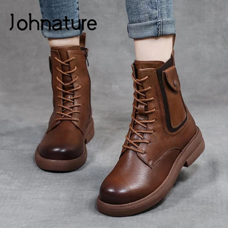 Johnature Ankle Women Boots Genuine Leather Winter Shoes Warm Zip Round Toe Handmade Lace-Up Concise Leisure Platform Boots 
Johnature Ankle Women Boots Genuine Leather Winter Shoes Warm Zip Round Toe Handmade Lace-Up Concise Leisure Platform Boots