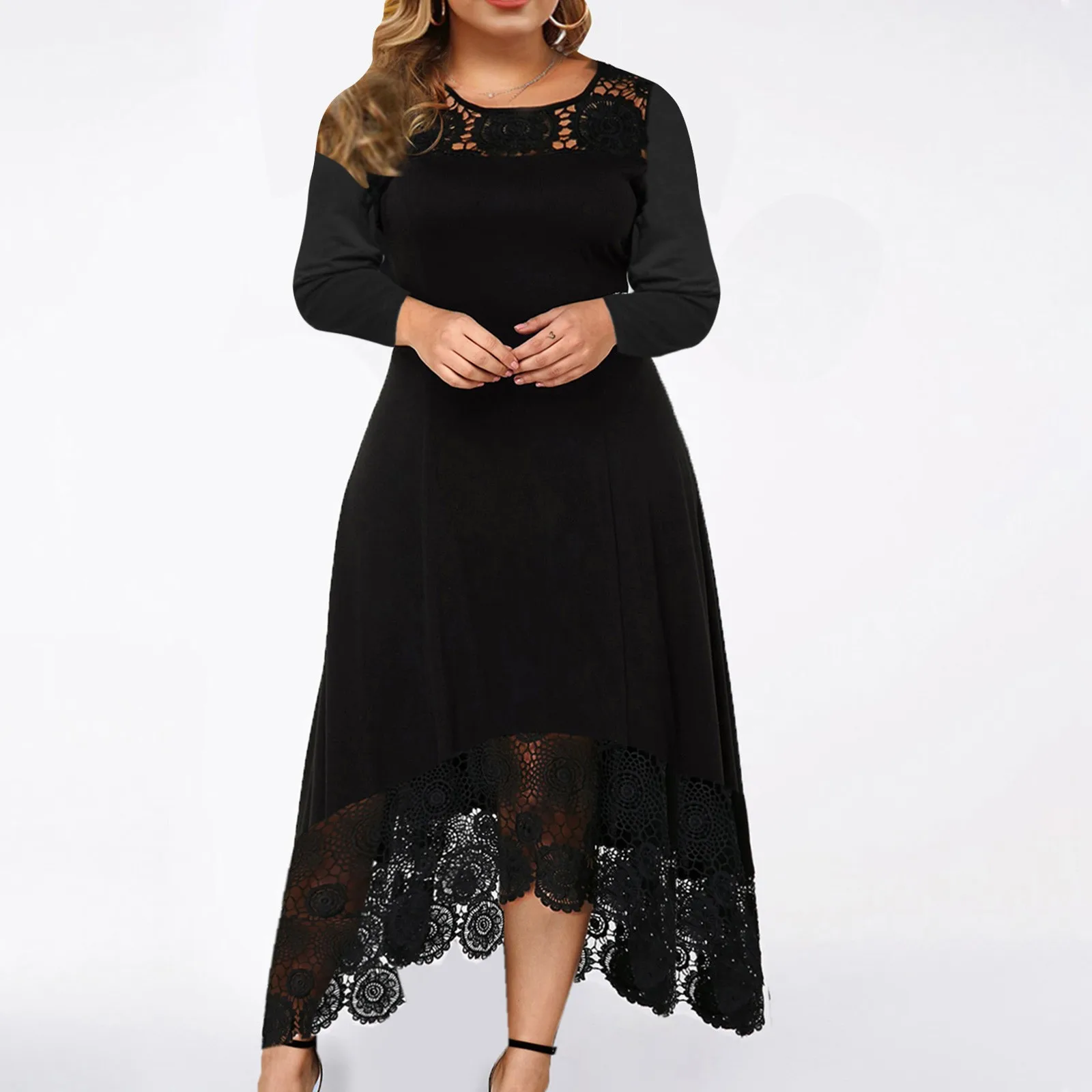 Plus Size Fashion Elegent Long Dress Winter Ladies Irregular Lace Swing Dress Women Casual Evening Party Dress Vestido de fest 
Plus Size Fashion Elegent Long Dress Winter Ladies Irregular Lace Swing Dress Women Casual Evening Party Dress Vestido de fest