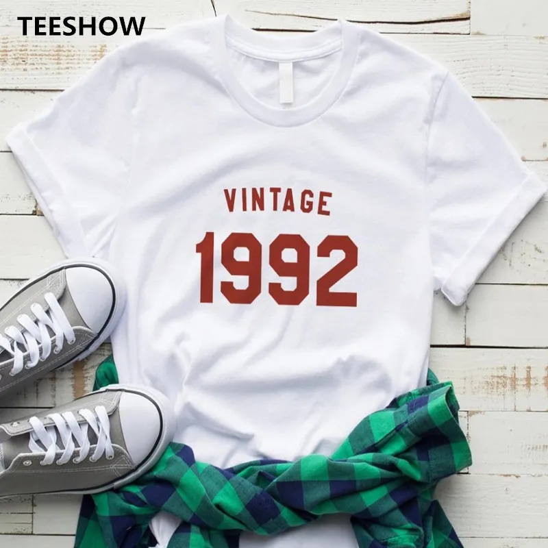 Summer Vintage 1992 birthday Letters Printed Women tshirt Casual Fashion short sleeve t shirt women white O-Neck Top Tees Female
Summer Vintage 1992 birthday Letters Printed Women tshirt Casual Fashion short sleeve t shirt women white O-Neck Top Tees Female