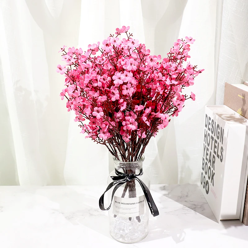 Pink Silk Artificial Flowers Plum Cherry Blossoms Bouquet DIY Wedding Home Arrangement Decor Wreath Babies Breath Fake | Дом и сад