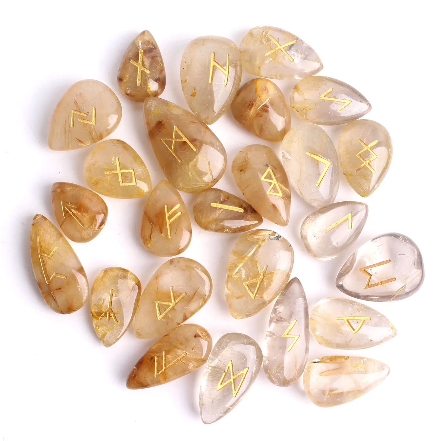 25Pcs High Quality Natural Gold Rutilated Quartz Crystal Runes Divination Crystals Fortune-telling Reiki HealingStone Gift Decor 
25Pcs High Quality Natural Gold Rutilated Quartz Crystal Runes Divination Crystals Fortune-telling Reiki HealingStone Gift Decor