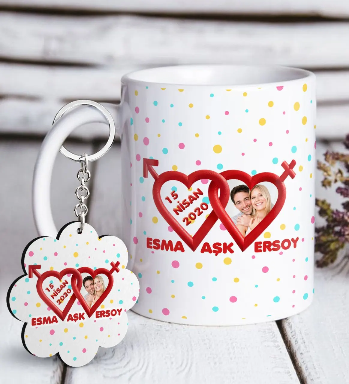 Персонализированные ко Дню Святого Валентина Белая кружка и цепочка для ключей Подарочный Seti-129 
Персонализированные ко Дню Святого Валентина Белая кружка и цепочка для ключей Подарочный Seti-129