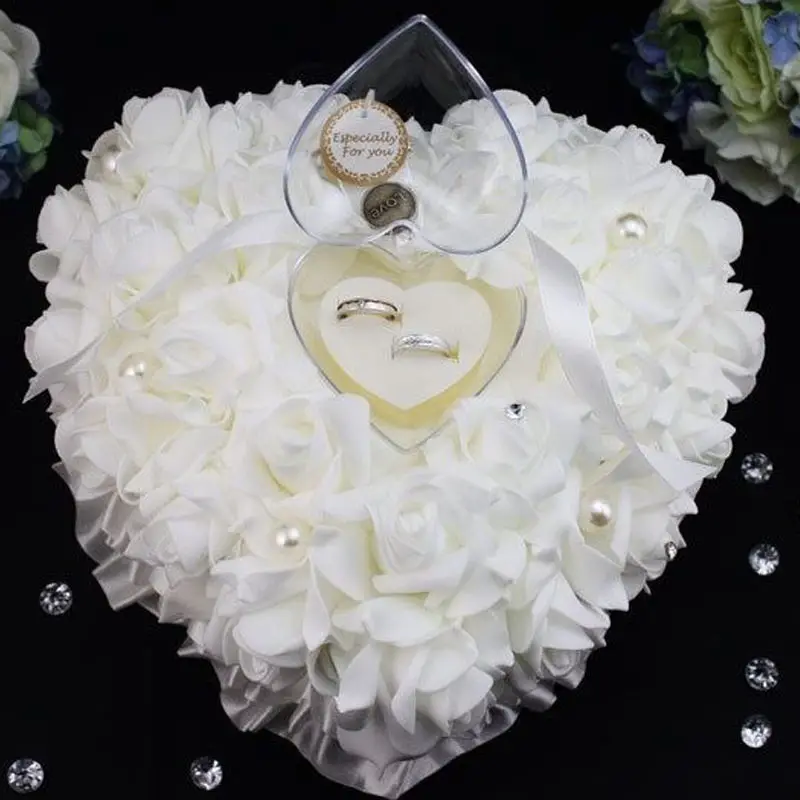 

Heart-shape Rose Flowers Ring Box 1Pcs Romantic Wedding Ring Bearer Pillow Cushion Holder Valentine's Day Gift