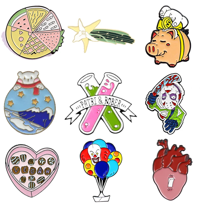Cartoon Bottle/Clown/Heart/Pizza/Flower/Chocolate Lapel Brooches Funny Skull Balloon Magic Potion Enamel Badges Women Jewelry
Cartoon Bottle/Clown/Heart/Pizza/Flower/Chocolate Lapel Brooches Funny Skull Balloon Magic Potion Enamel Badges Women Jewelry