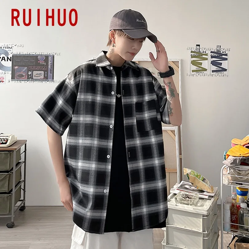 RUIHUO Plaid Casual Shirts For Men Clothing Plaid 5XL Men Shirt Short Sleeve 2021 New Arrivals 
RUIHUO Plaid Casual Shirts For Men Clothing Plaid 5XL Men Shirt Short Sleeve 2021 New Arrivals