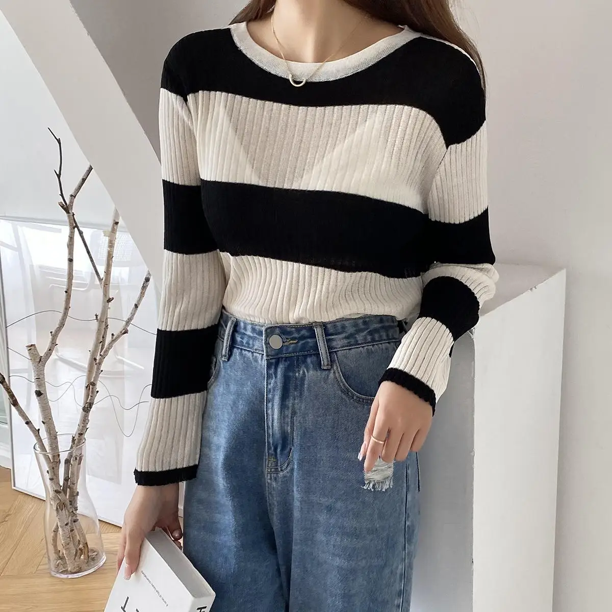 Striped Prevented Bask Korean Style Fashion Pullover For Women'S Ladies Autumn Winter 2021 Clothes Women Sweater Tops Blouse
Striped Prevented Bask Korean Style Fashion Pullover For Women'S Ladies Autumn Winter 2021 Clothes Women Sweater Tops Blouse