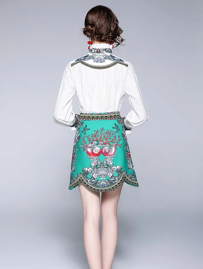 2021 Elegant Summer 2 Piece Set Women Sweet Bowknot Stand Long Sleeve Shirt Tops + Floral Print Mini Skirts Suit
2021 Elegant Summer 2 Piece Set Women Sweet Bowknot Stand Long Sleeve Shirt Tops + Floral Print Mini Skirts Suit