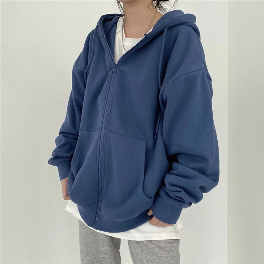 Ladies Zipper Hoodie Solid Color Pocket Oversized Harajuku Korean Sweatshirt Long Sleeve Loose Jacket Street Casual Top
Ladies Zipper Hoodie Solid Color Pocket Oversized Harajuku Korean Sweatshirt Long Sleeve Loose Jacket Street Casual Top