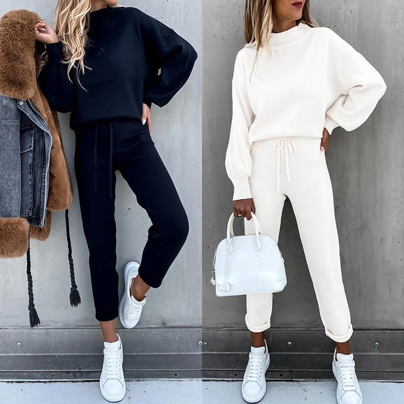 2021 autumn and winter women's sweater suit new high-neck casual solid color trousers pocket two-piece suit
2021 autumn and winter women's sweater suit new high-neck casual solid color trousers pocket two-piece suit
