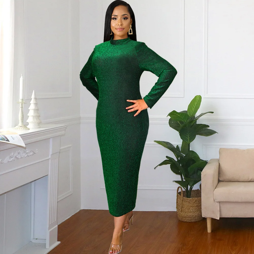 Mid-Calf Long Sleeve Pleated Pencil Women's Dress 2022 Spring Autumn Sequins Round Neck Plain Green Blue Office Lady Party Dress
Mid-Calf Long Sleeve Pleated Pencil Women's Dress 2022 Spring Autumn Sequins Round Neck Plain Green Blue Office Lady Party Dress