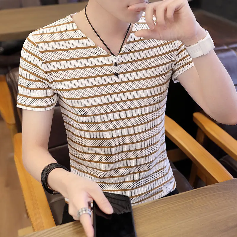 Men's Korean Trend Hollow V-neck Long Sleeve T-shirt Spring and Summer New Slim Casual Stripes
Men's Korean Trend Hollow V-neck Long Sleeve T-shirt Spring and Summer New Slim Casual Stripes
