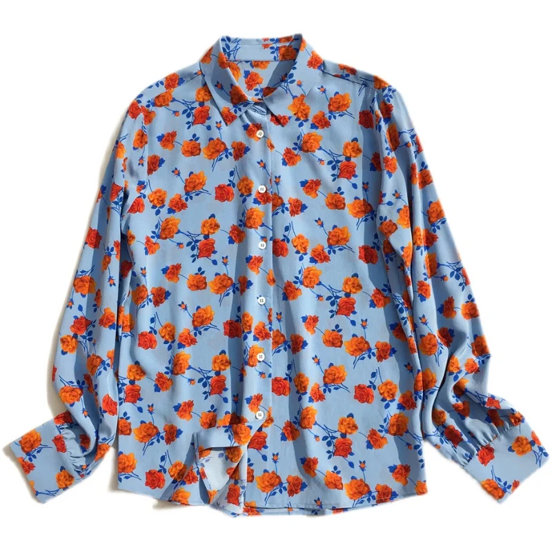 Blouse Women Casual Style 100% Silk High Quality Printed Turn-down Collar Long Sleeves Ladies Straight Shirt New Fashion
Blouse Women Casual Style 100% Silk High Quality Printed Turn-down Collar Long Sleeves Ladies Straight Shirt New Fashion