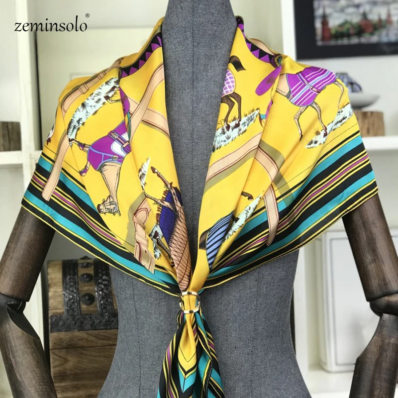 

Women Scarves Silk Foulard Square Scarf Ladies Luxury Brand 90*90cm Summer Beach Shawls Bandana Horse Wraps Scarves Hijab female