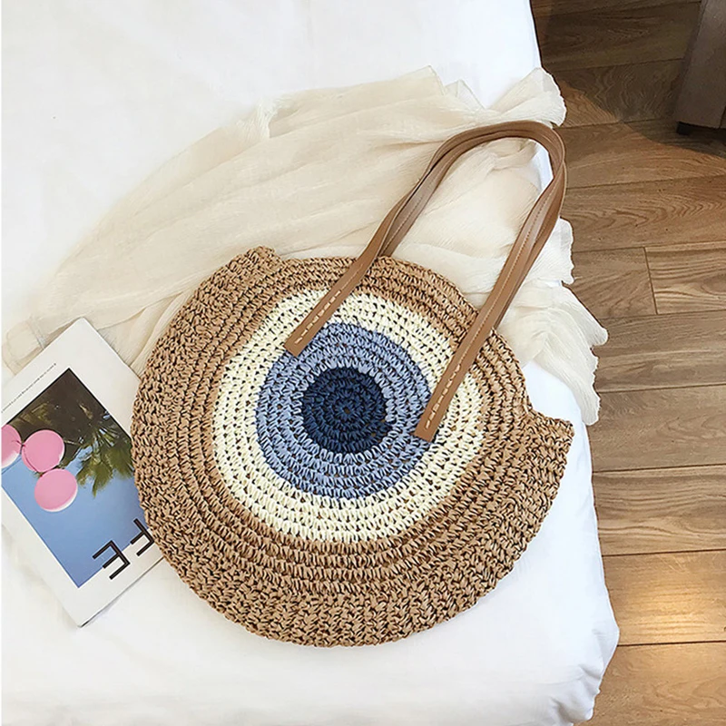 2021 Summer Round Straw Bags for Women Rattan Shoulder Handmade Woven Beach Female Message Handbag Totes 
2021 Summer Round Straw Bags for Women Rattan Shoulder Handmade Woven Beach Female Message Handbag Totes