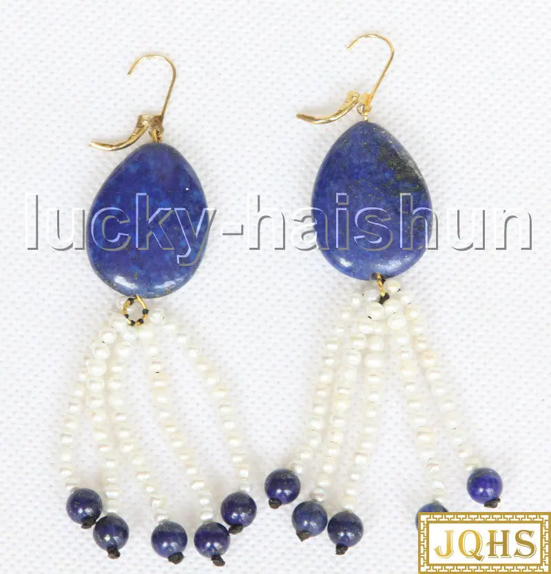JQHS Dangle 3.5" 21X28mm Drip Lapis Lazuli Freshwater Pearl Earrings 14KT Hoop J11565
JQHS Dangle 3.5" 21X28mm Drip Lapis Lazuli Freshwater Pearl Earrings 14KT Hoop J11565