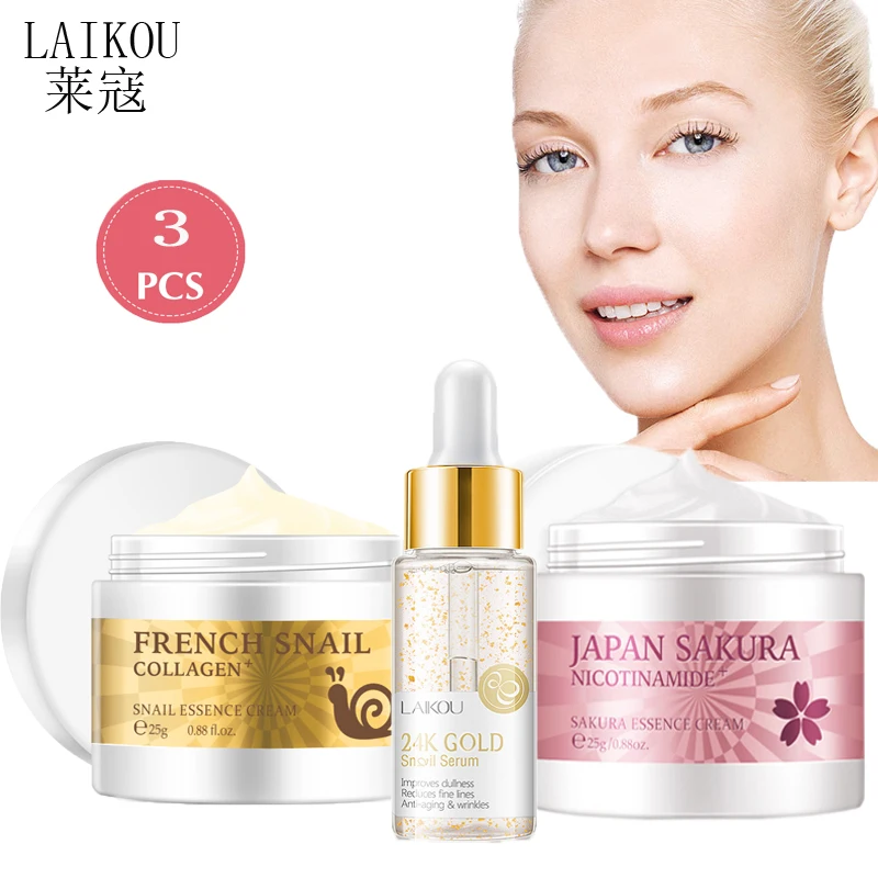 LAIKOU Snail Face Cream Set Hyaluronic acid Moisturizer Serum Nicotinamide Vitamin C Whitening Anti-wrinkle Anti-aging skin care
LAIKOU Snail Face Cream Set Hyaluronic acid Moisturizer Serum Nicotinamide Vitamin C Whitening Anti-wrinkle Anti-aging skin care