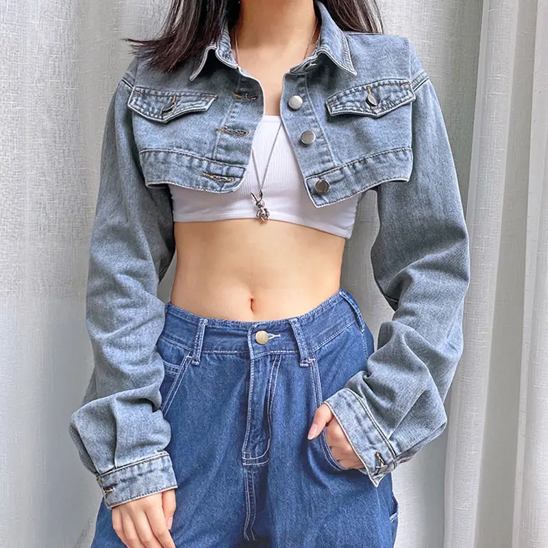 Women Streetwear Retro Denim Jacket Female Ultra-Short Loose Long-Sleeved Shirt Coat Casual Tops Spring and Autumn
Women Streetwear Retro Denim Jacket Female Ultra-Short Loose Long-Sleeved Shirt Coat Casual Tops Spring and Autumn