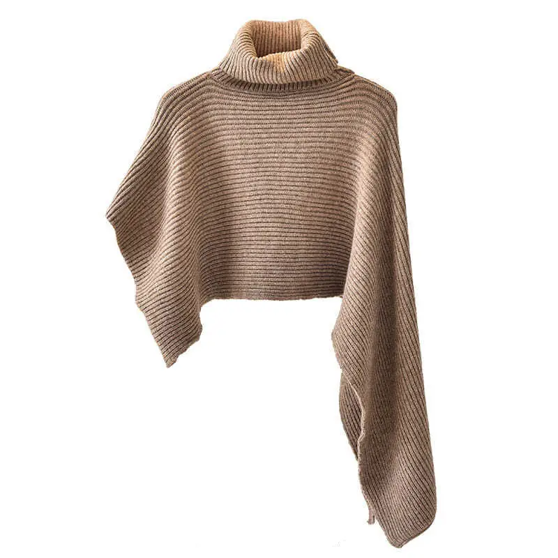 

Asymmetrical Knitted Women Sweater Pullovers Winter Turtleneck Batwing Sleeved Loose Solid Casual All Match Female Pulls Tops